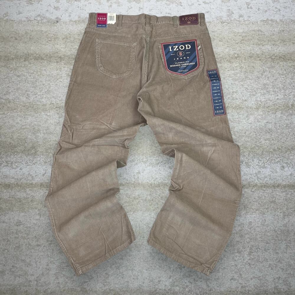 Vintage Y2K Izod Corduroy Pants 38x30 Relaxed Fit Tan Flat Front NWT